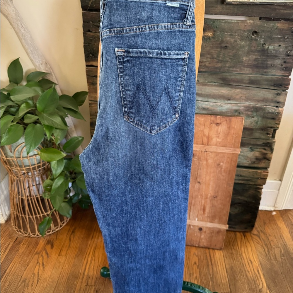 MOTHER Dark Blue Denim Jeans with Brass Button Detail